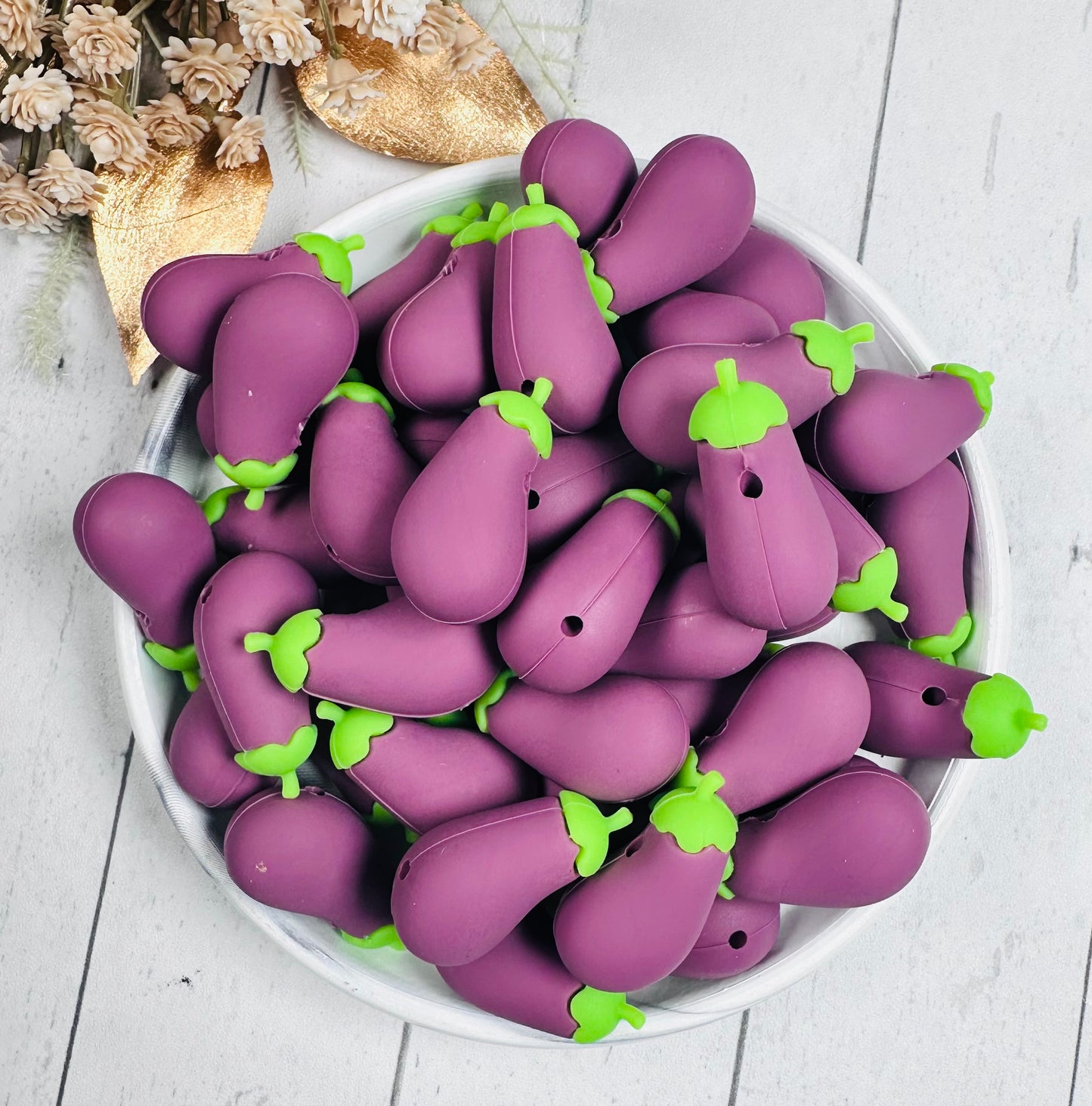 Exclusive 3D Eggplant Silicone Focal Bead,**NOT FOR TEETHING** Food Shape Silicone Bead