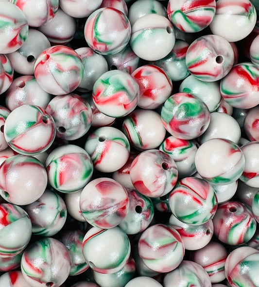 15mm Opal Christmas Swirl EXCLUSIVE Round Silicone Beads