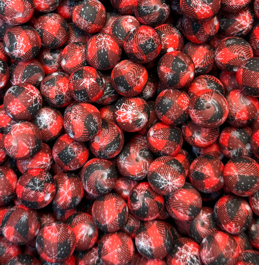 15mm Print Frosted Flannel Round Silicone Beads