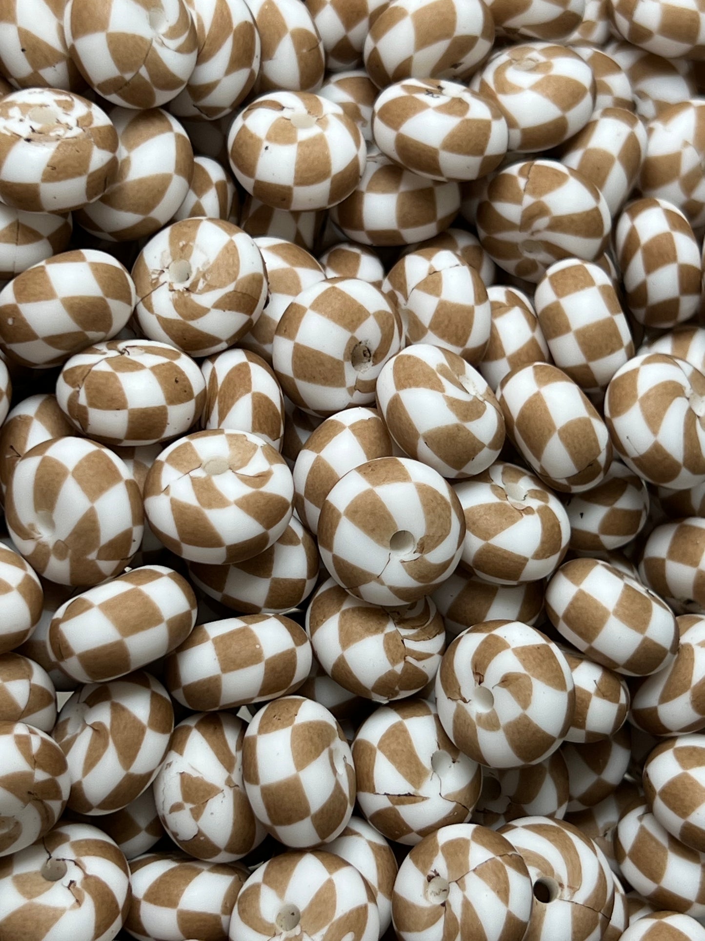 14mm ABACUS Print Brown Checker EXCLUSIVE Printed Silicone Beads