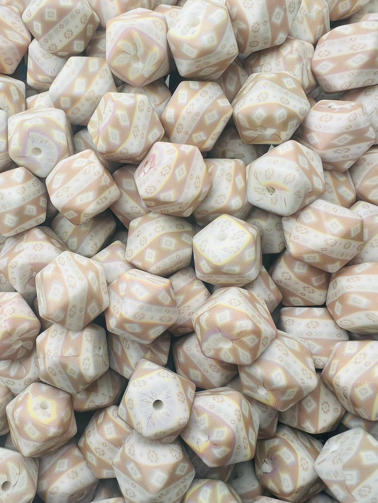 14mm HEXAGON Neutral Western Dreams Exclusive Printed Silicone Beads