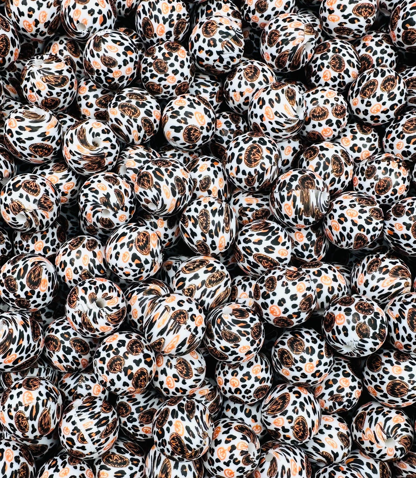 15mm Print Trick or Treat Leopard Round Silicone Beads, Halloween Silicone Beads