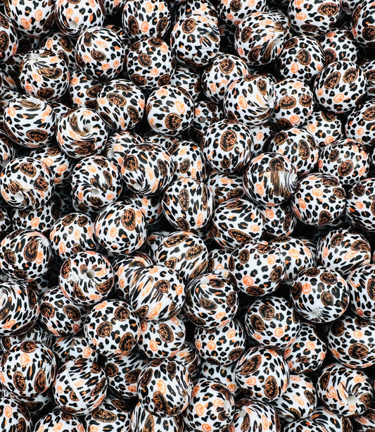 15mm Print Trick or Treat Leopard Round Silicone Beads, Halloween Silicone Beads