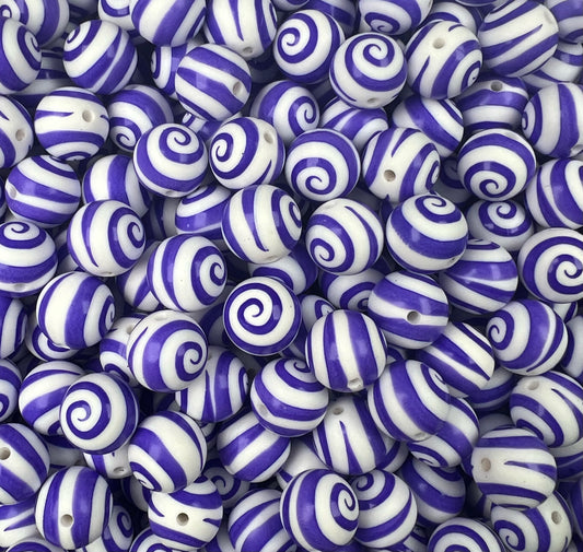 15mm Print Purple Swirls Round Silicone Beads