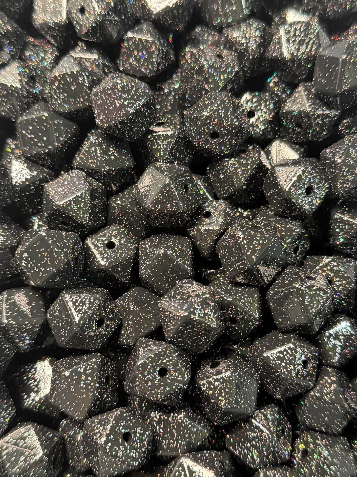 14mm HEXAGON Black GALAXY Silicone Beads