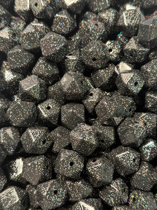 14mm HEXAGON Black GALAXY Silicone Beads