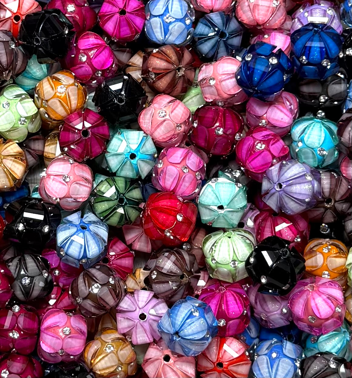 *Bead Mix- #263 20mm Flower Bursts Rhinestone Round Acrylic Beads