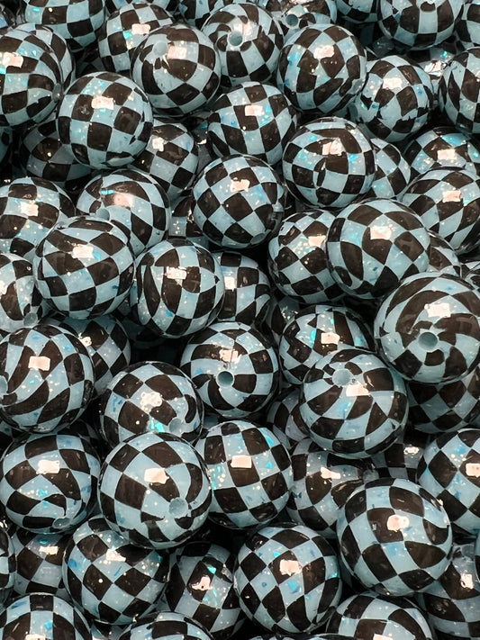 15mm Liquid Checker Blue Round Silicone Beads