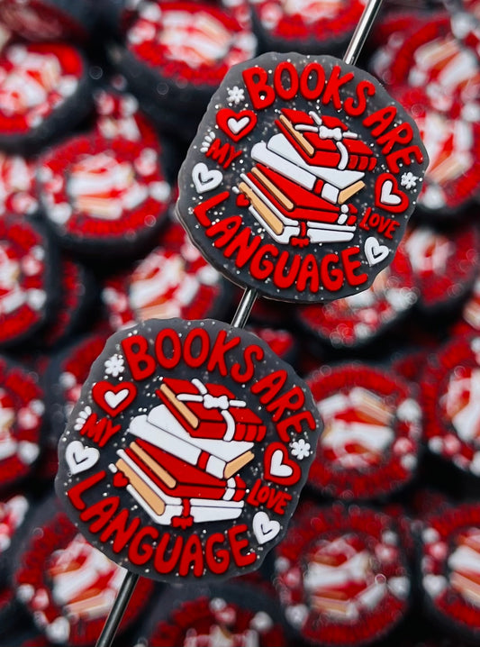 B- Books are my Love Language EXCLUSIVE Silicone Focal Bead, Book Silicone Bead, Valentine Focal Bead