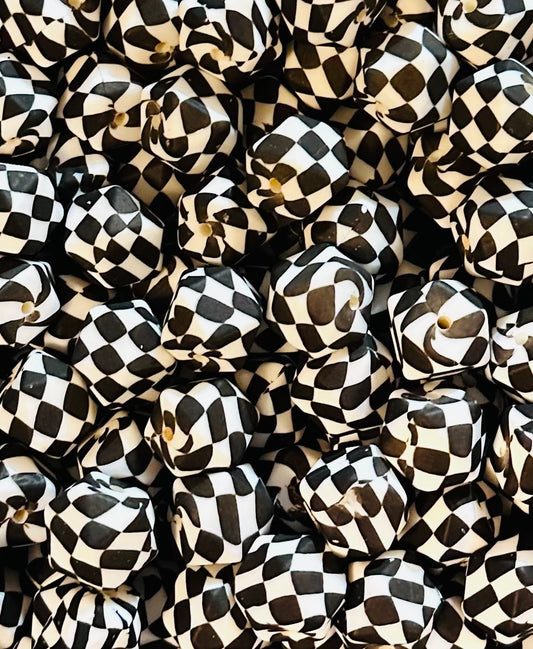 Custom 14mm HEXAGON Checkered Flag Silicone Beads, Silicone Beads, Print Round Silicone Beads, Checkered Silicone Beads