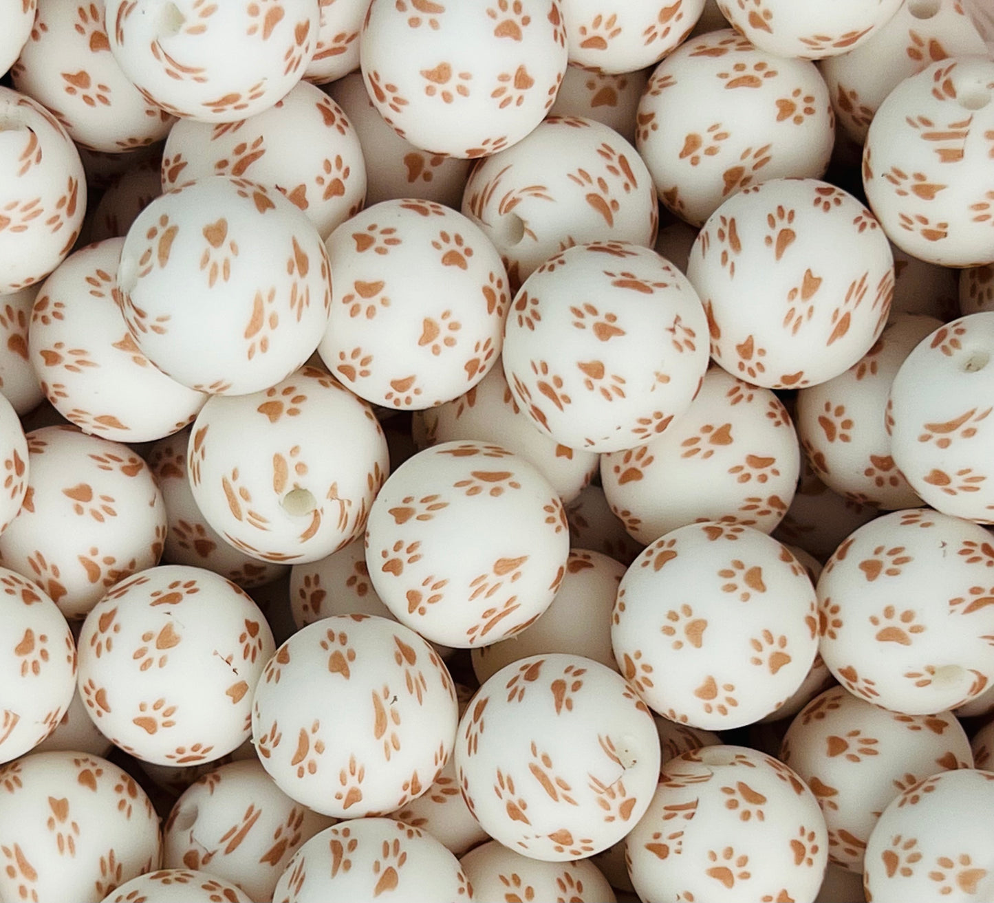 15mm Print Paw Print Round Silicone Beads, Animal Print Beads