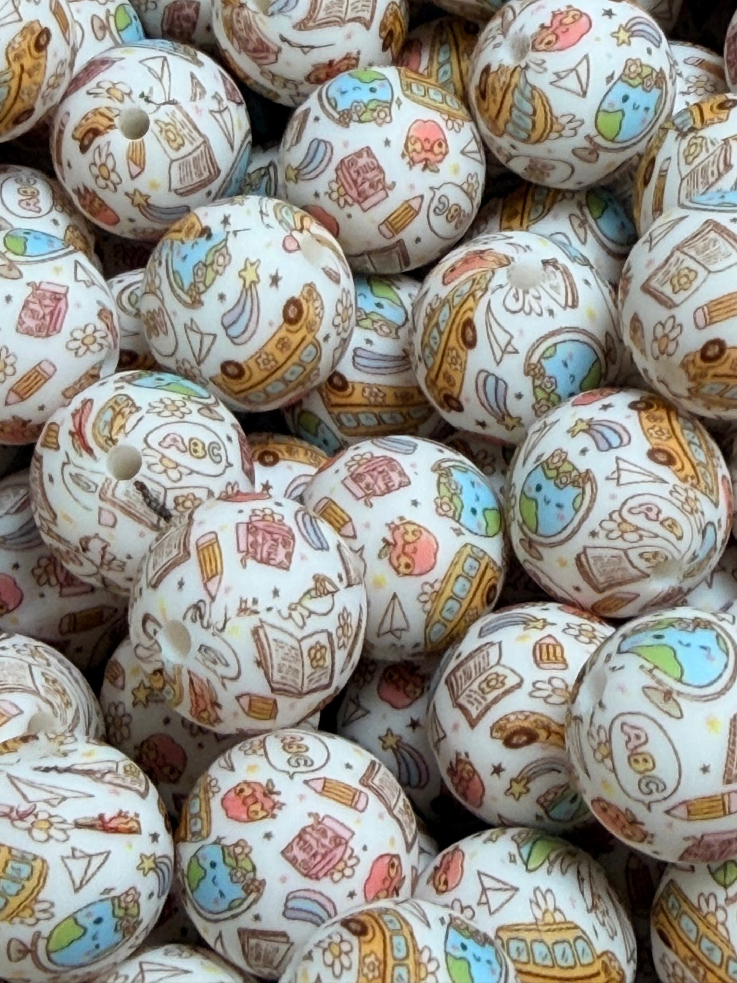 15mm Print School Days EXCLUSIVE Round Silicone Beads, Teacher Print Bead