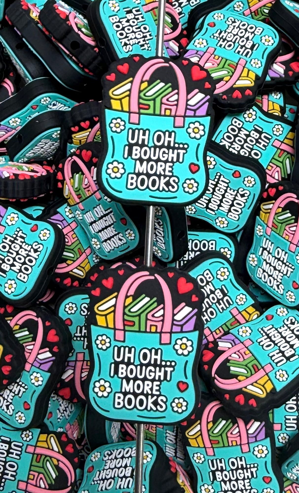 B- Uh Oh, I Bought More Books Silicone Focal Bead, Book Silicone Bead