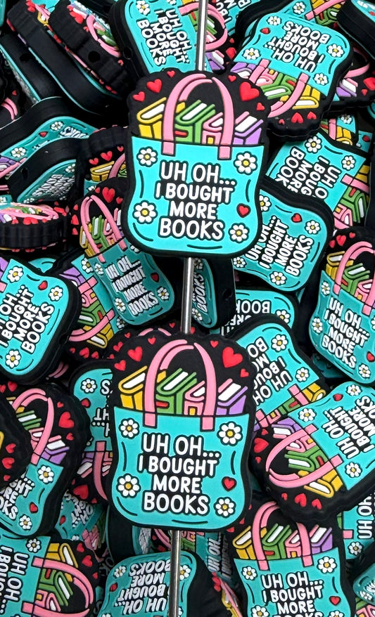 B- Uh Oh, I Bought More Books Silicone Focal Bead, Book Silicone Bead