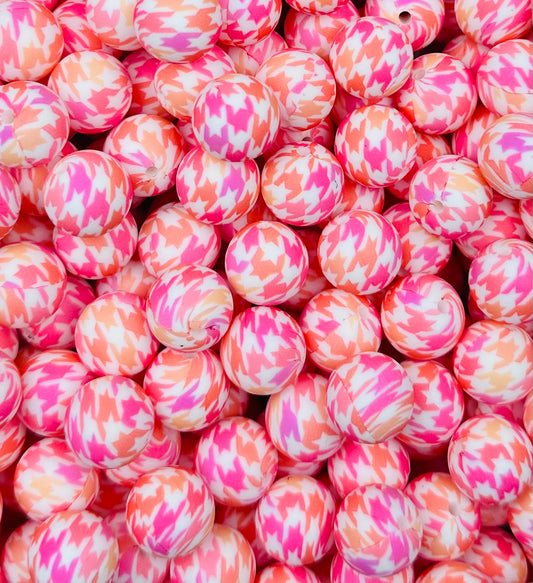 15mm Print Pastel Houndstooth Round Silicone Beads