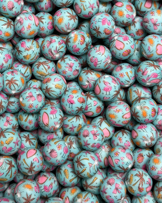 15mm Print Flamingo Fun EXCLUSIVE Silicone Bead, Summer Print Bead