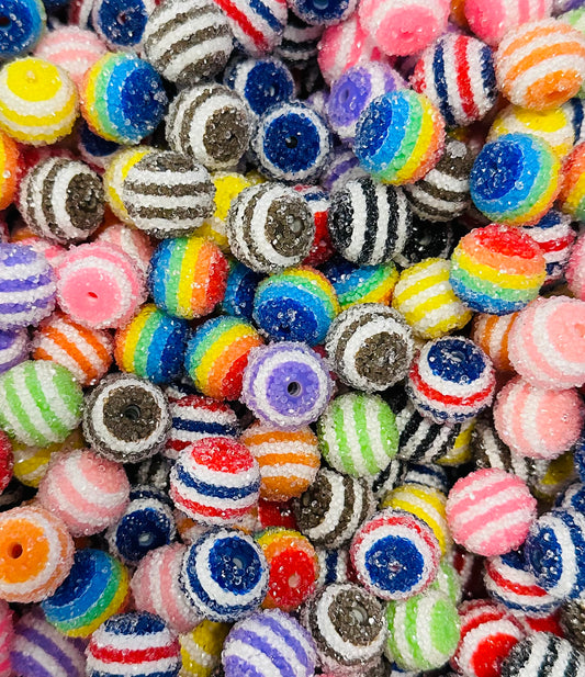 * Bead Mix - 20mm Stripes Sugar Acrylic Bead Mix