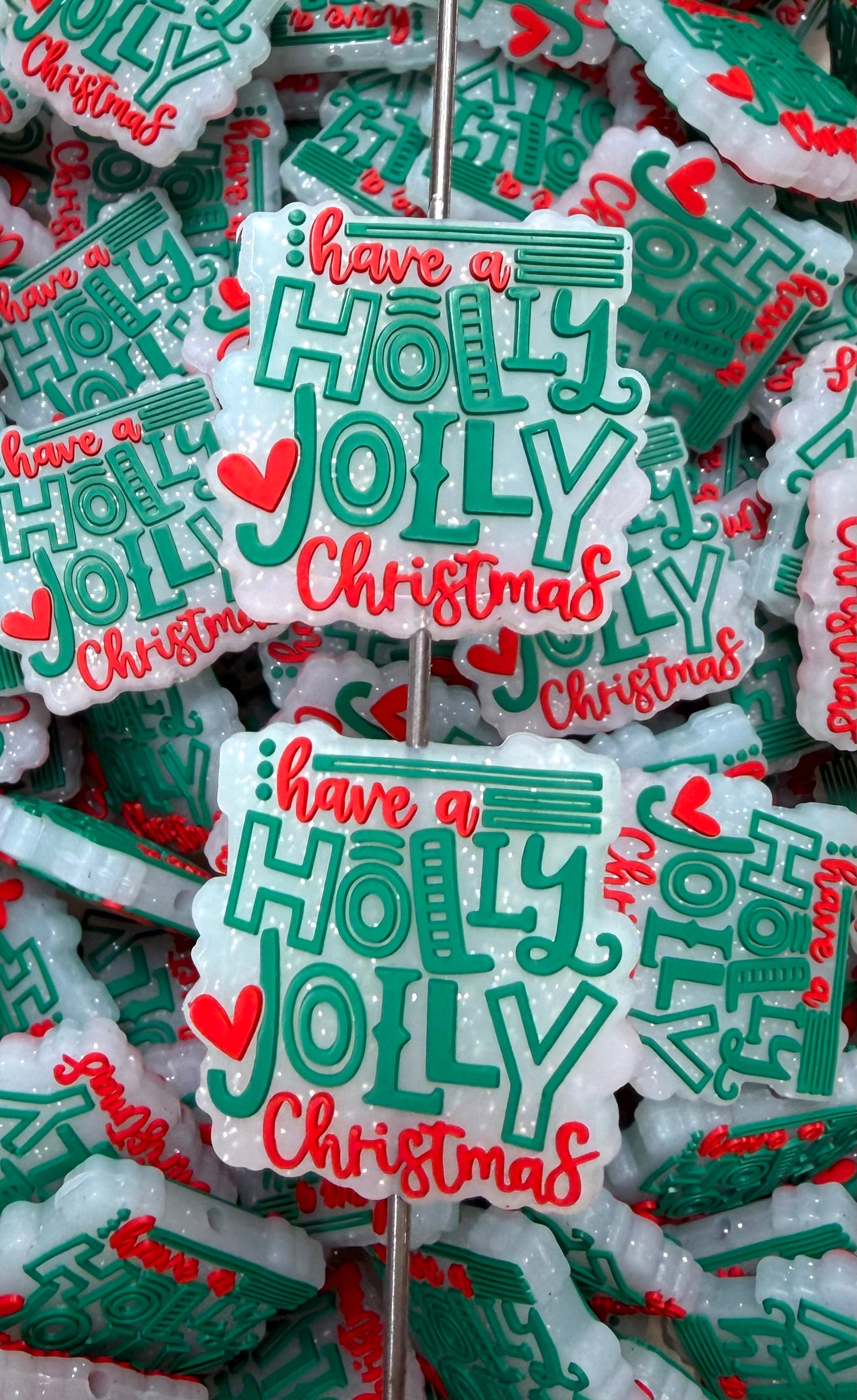 C- Have a Holly Jolly CHristmas Silicone Focal Bead, Christmas Silicone Bead