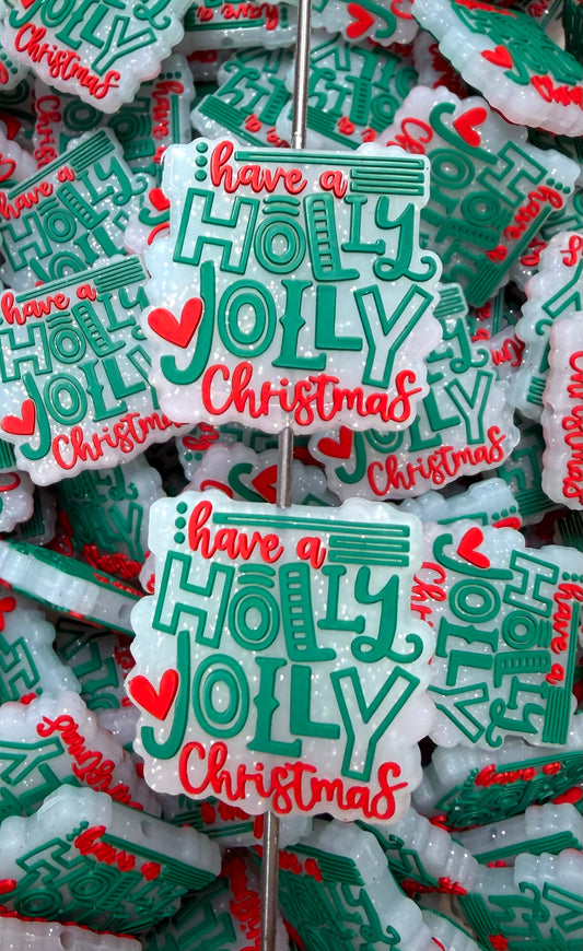 C- Have a Holly Jolly CHristmas Silicone Focal Bead, Christmas Silicone Bead