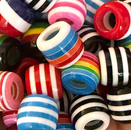 *Bead Mix- #318 Barrel Stripes Acrylic Abacus Spacers- Pack of 5, Large Hole Beads, European Beads