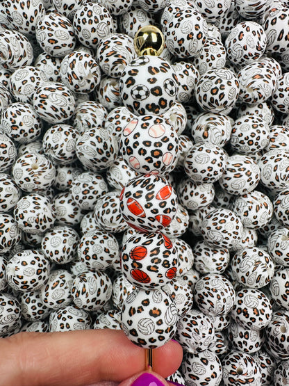 15mm Print Leopard Sports Round Silicone Beads