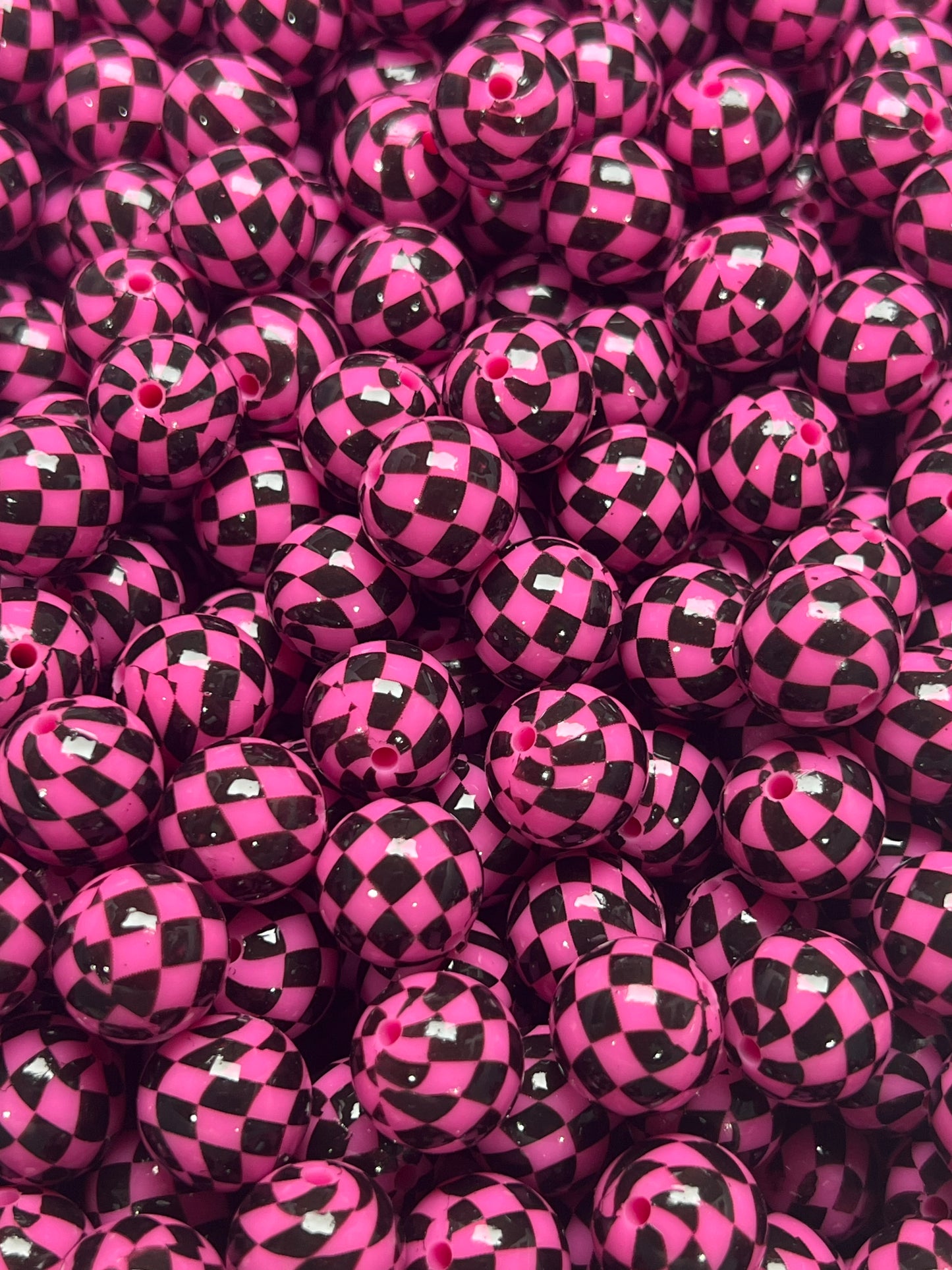 15mm Liquid Checker Hot Pink Round Silicone Beads