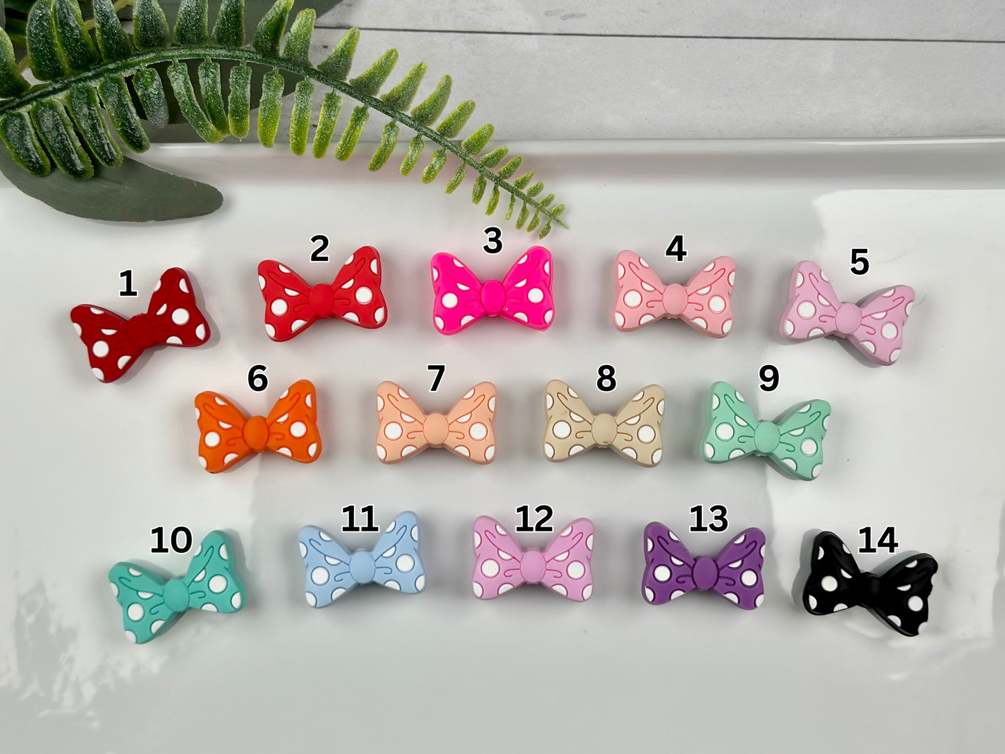 Polka Dot Bow Silicone Focal Bead, Ribbon Silicone Bead, Bow Shape Silicone Bead