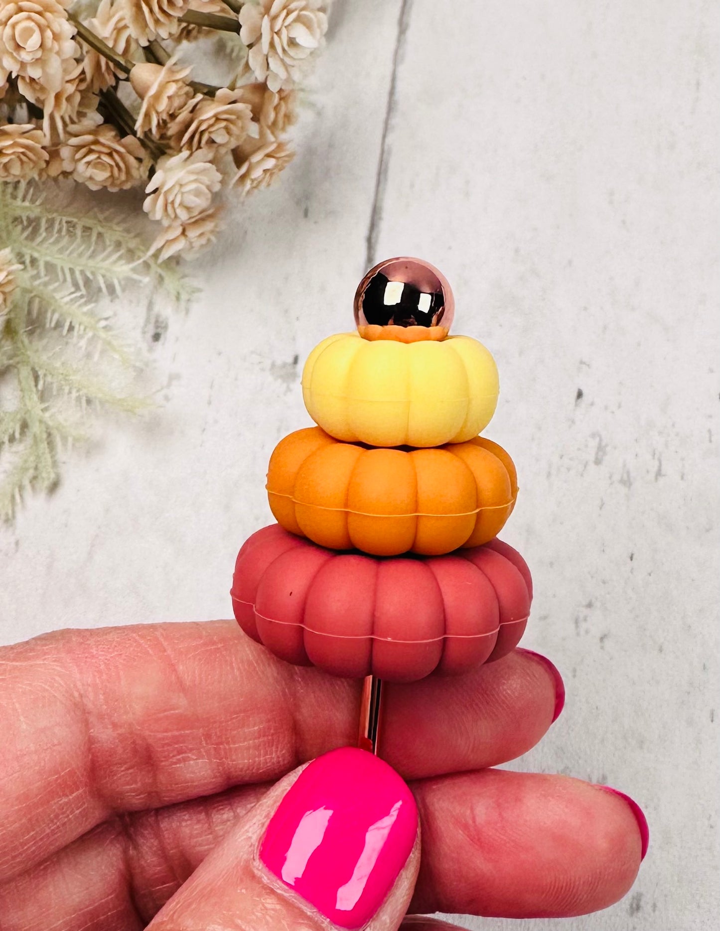 Pumpkin Spacer Silicone Focal Bead, Tiered Pumpkin Beads