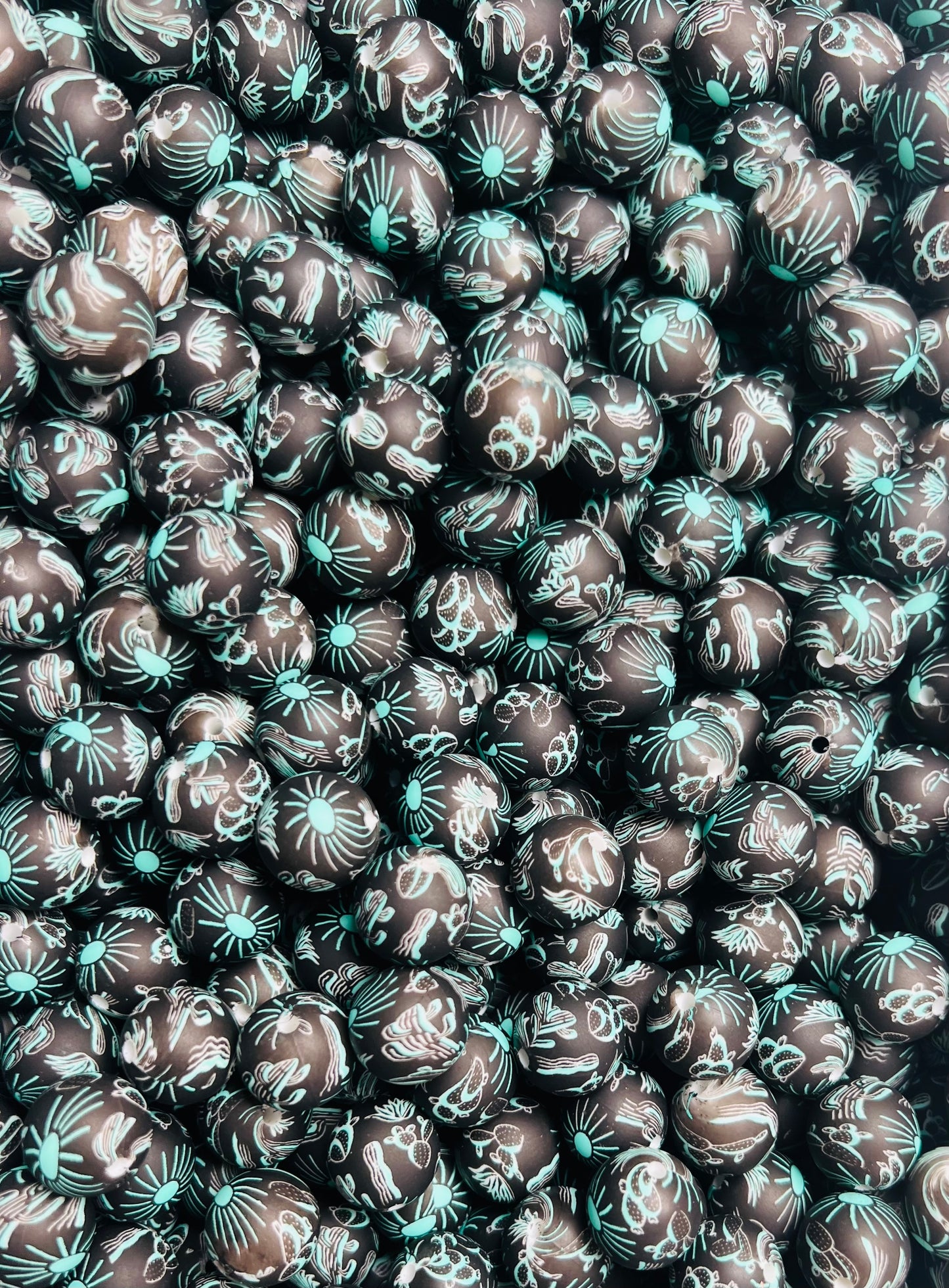 15mm Print Saguaro Desert EXCLUSIVE Round Silicone Beads