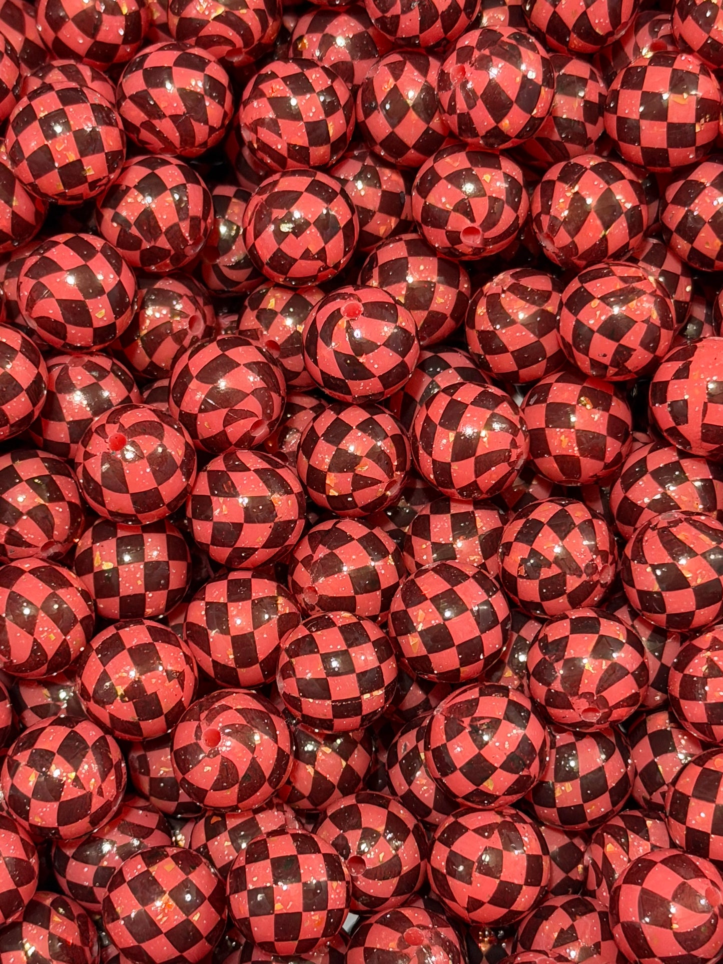 15mm Liquid Checker Red Round Silicone Beads