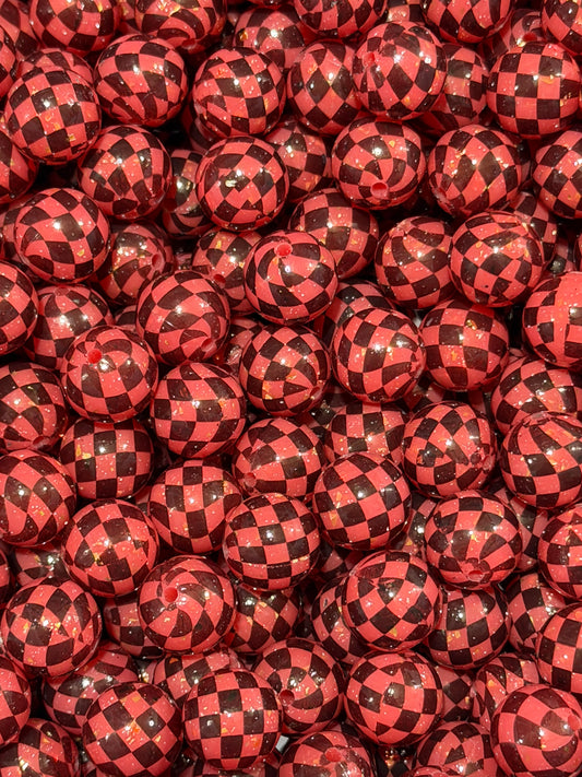 15mm Liquid Checker Red Round Silicone Beads
