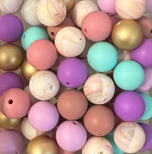 *Bead Mix- Pink Granite Silicone Bead Mix, Marble Bead Mix