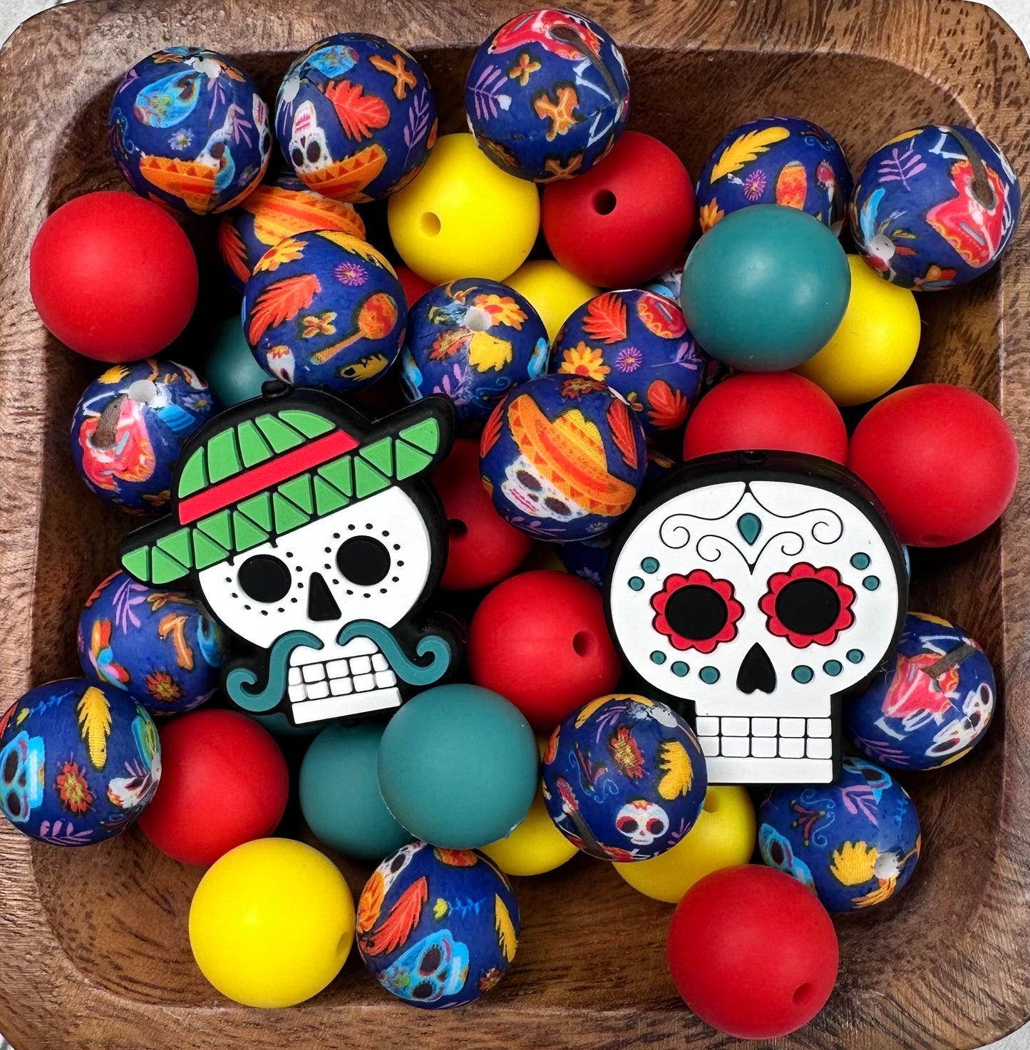 * Bead Mix -Dia De Los Muertos Mix, 15mm Round Silicone Bead Mix