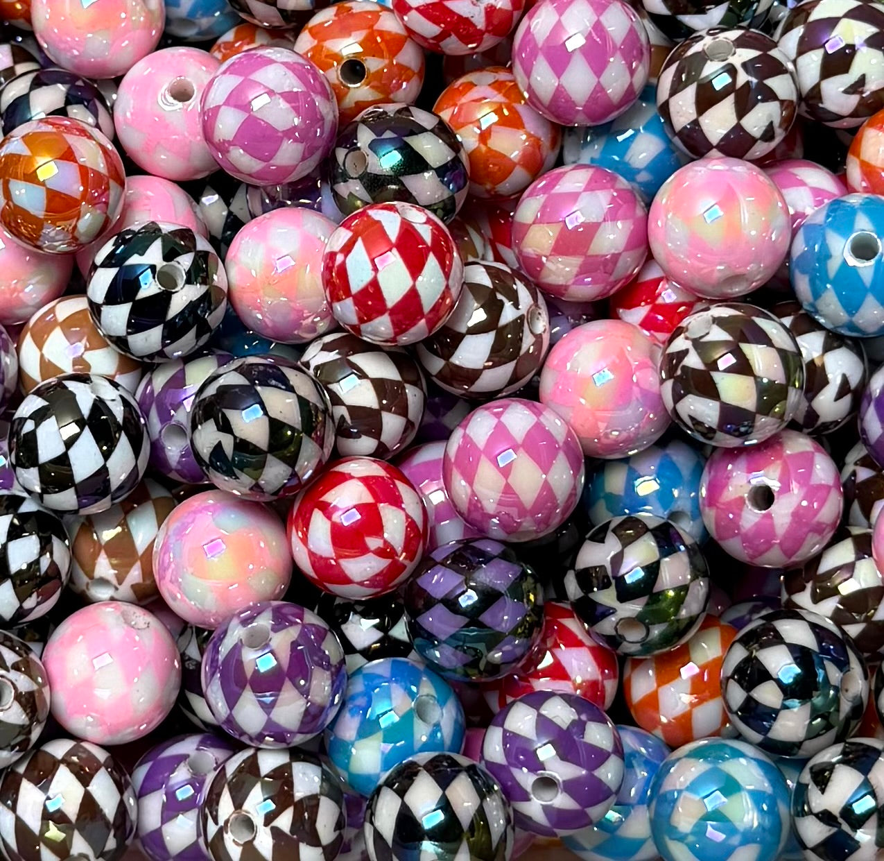 *Bead Mix- #291 16mm Checker Acrylic Round Acrylic Beads