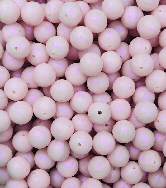 15mm Solid Iridescent Pink Silicone Beads