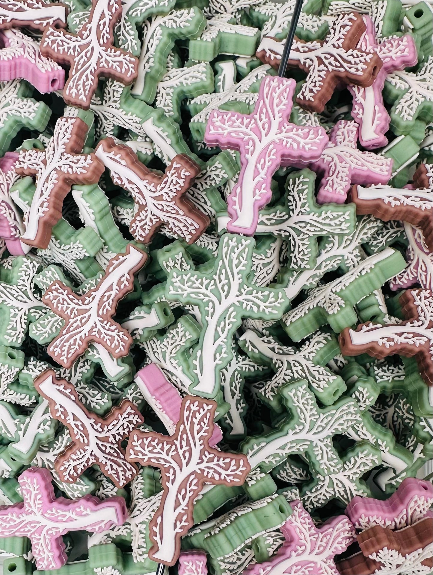 R- Tree Of Life Cross Silicone Focal Bead, Cross Shape Silicone Focal Bead