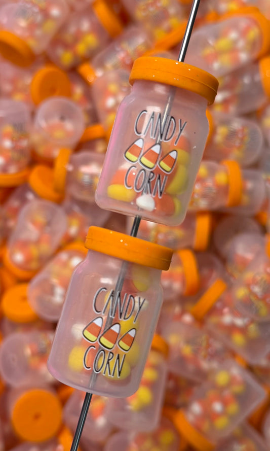 3D JAR of Candy Corn EXCLUSIVE Silicone Focal Bead,**NOT FOR TEETHING** Halloween Shape Silicone Bead