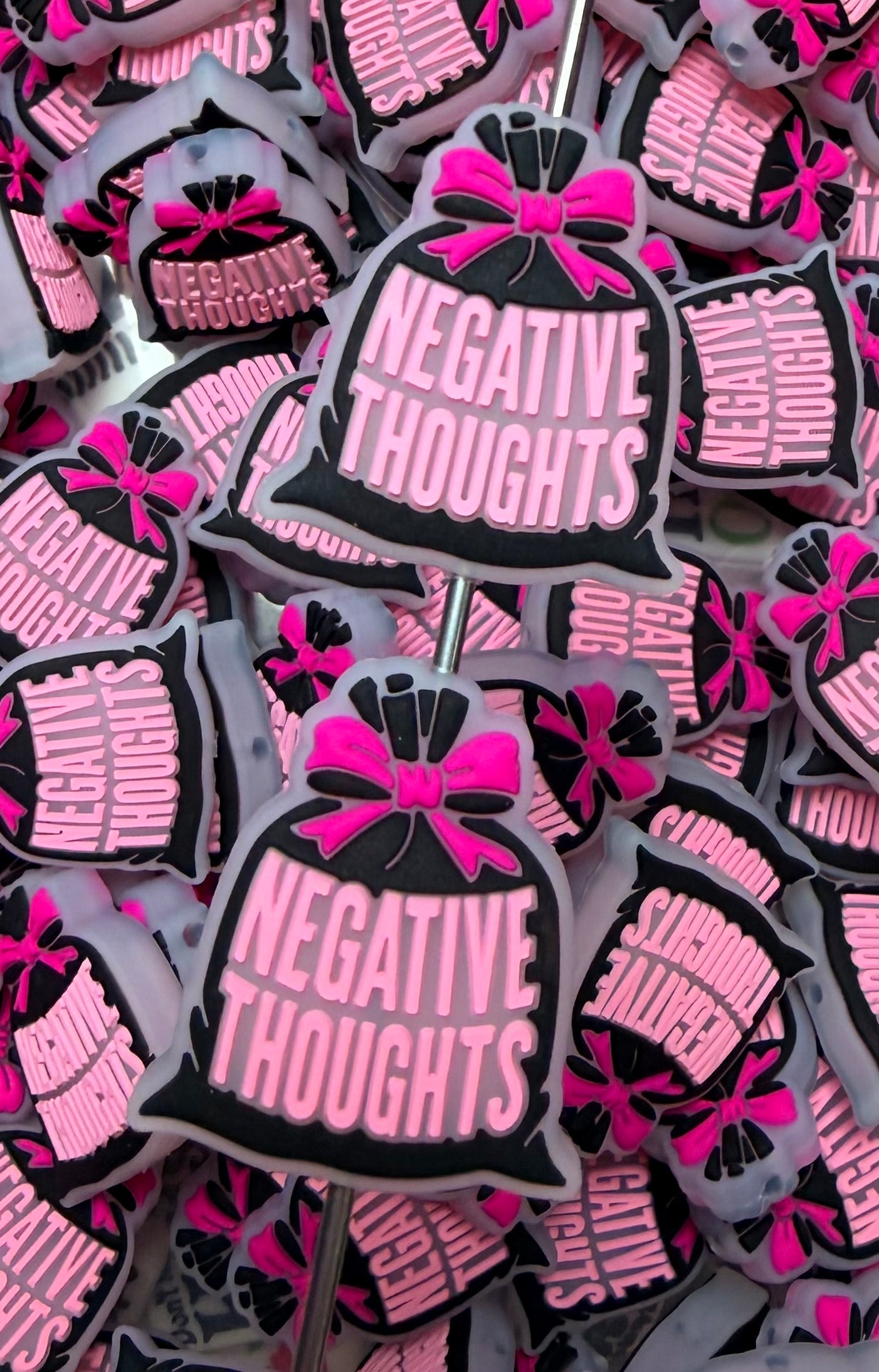 Q- Negative Thoughts Focal Bead, Quote Focal Beads