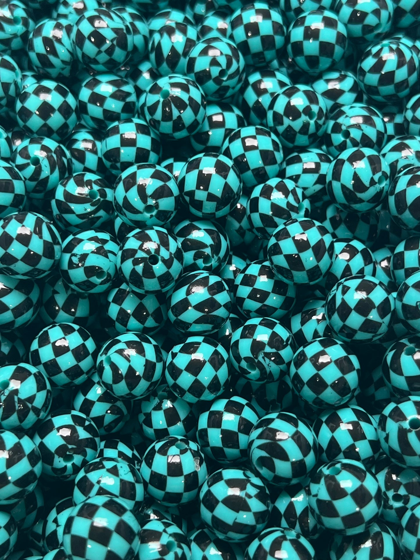 15mm Liquid Checker Turquoise Round Silicone Beads