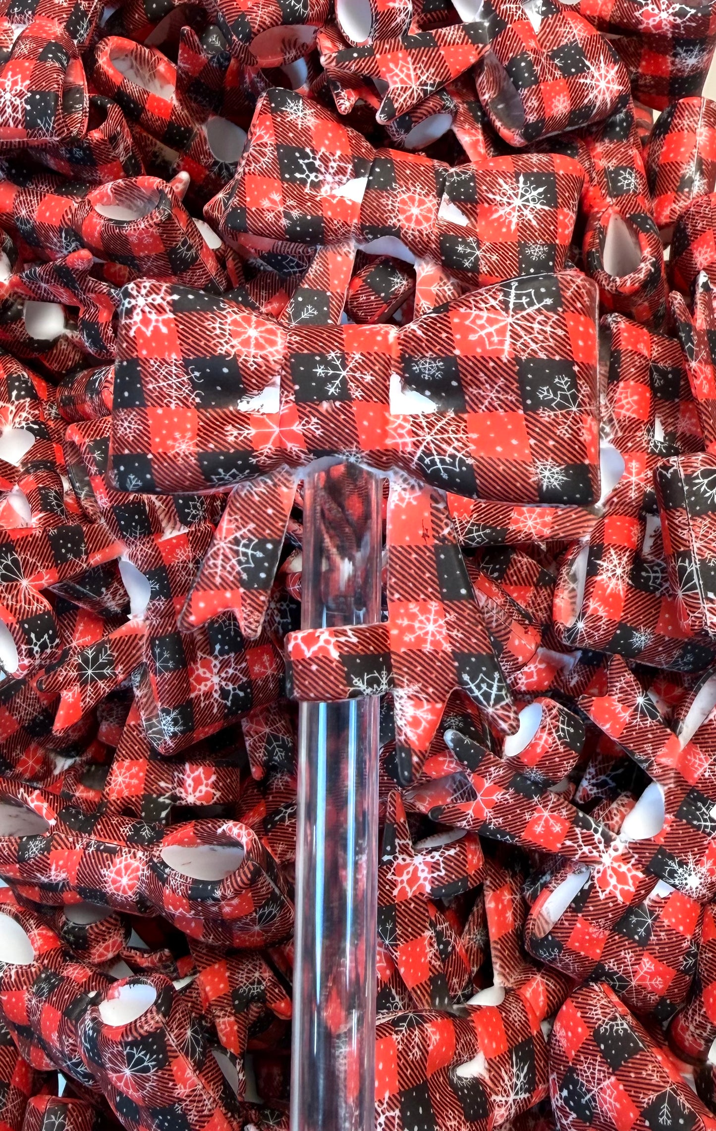 Y- Straw Topper - Christmas Printed Bow, Tumbler Accessory