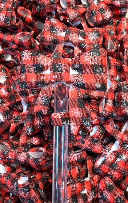 Y- Straw Topper - Christmas Printed Bow, Tumbler Accessory