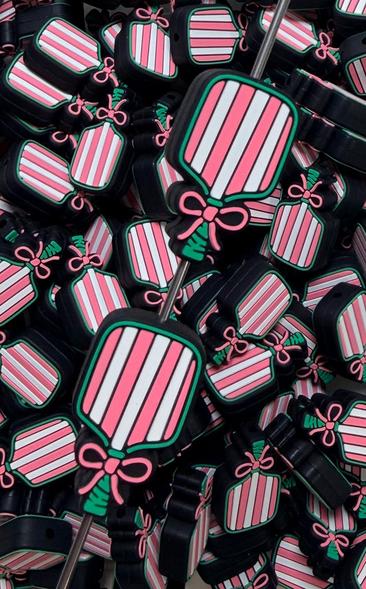 P- Pickleball Paddle Silicone Focal Bead, Sports Silicone Bead, Paddle Shape Silicone Bead