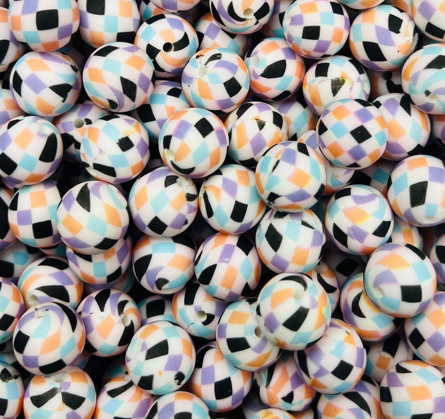 15mm Print Retro Charm Checkers *EXCLUSIVE* Round Silicone Beads