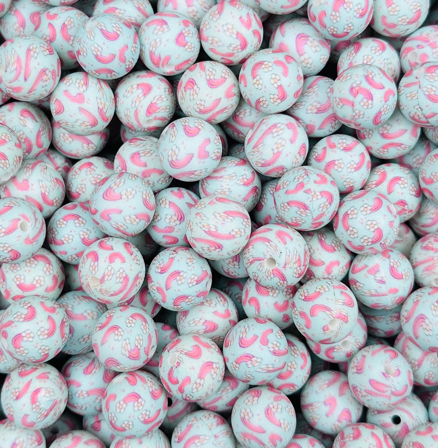 15mm Print Daisy Rainbows Round Silicone Beads