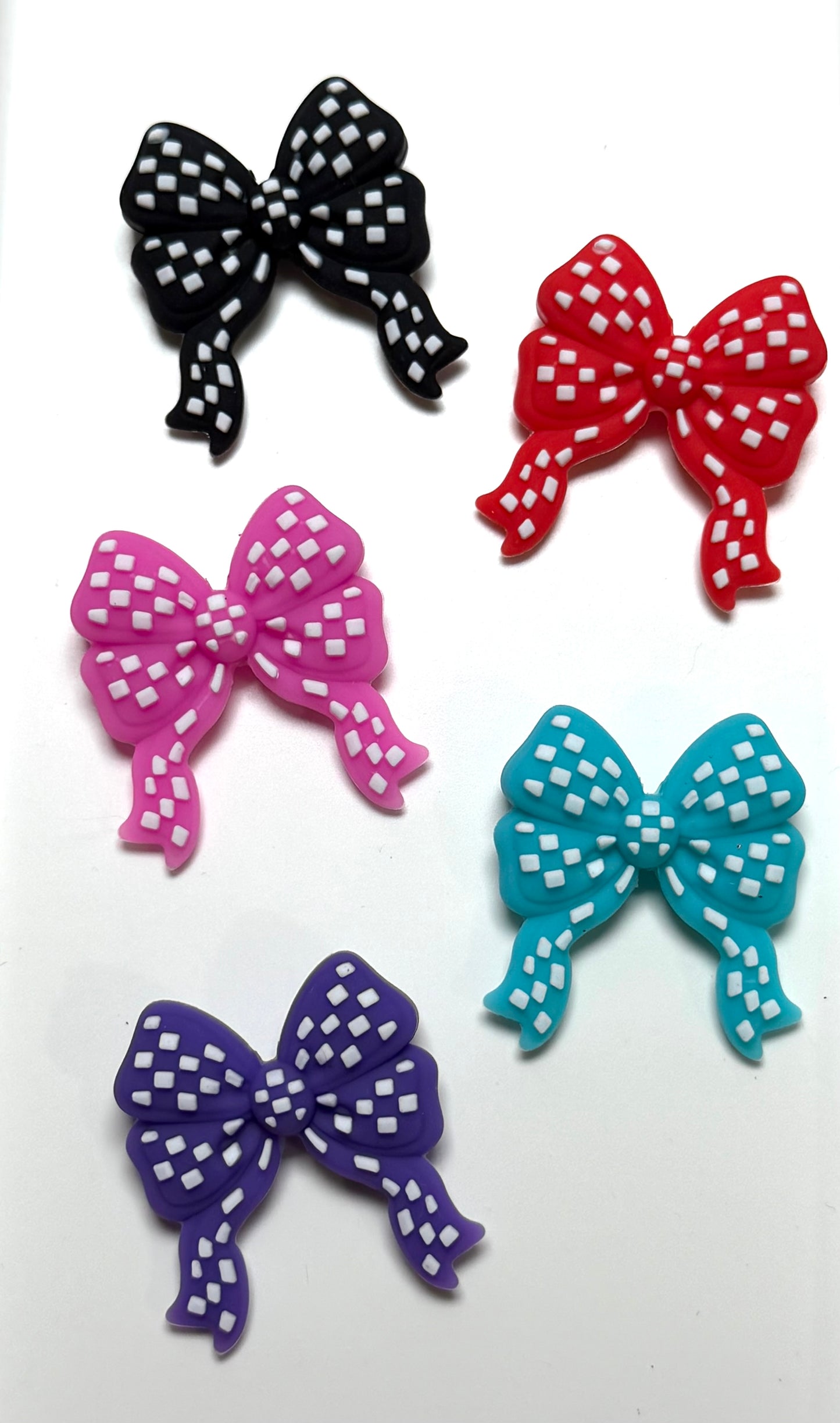 O- Checker Bow Silicone Focal Bead, Ribbon Silicone Bead, Bow Shape Silicone Bead