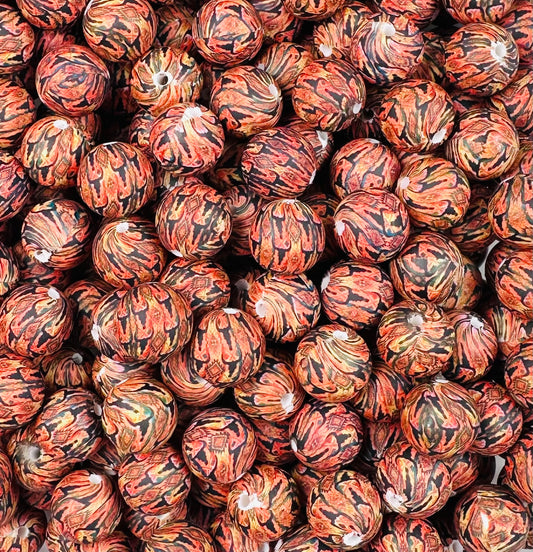 15mm Print Cow Skull Round Silicone Beads, Western Print Beads