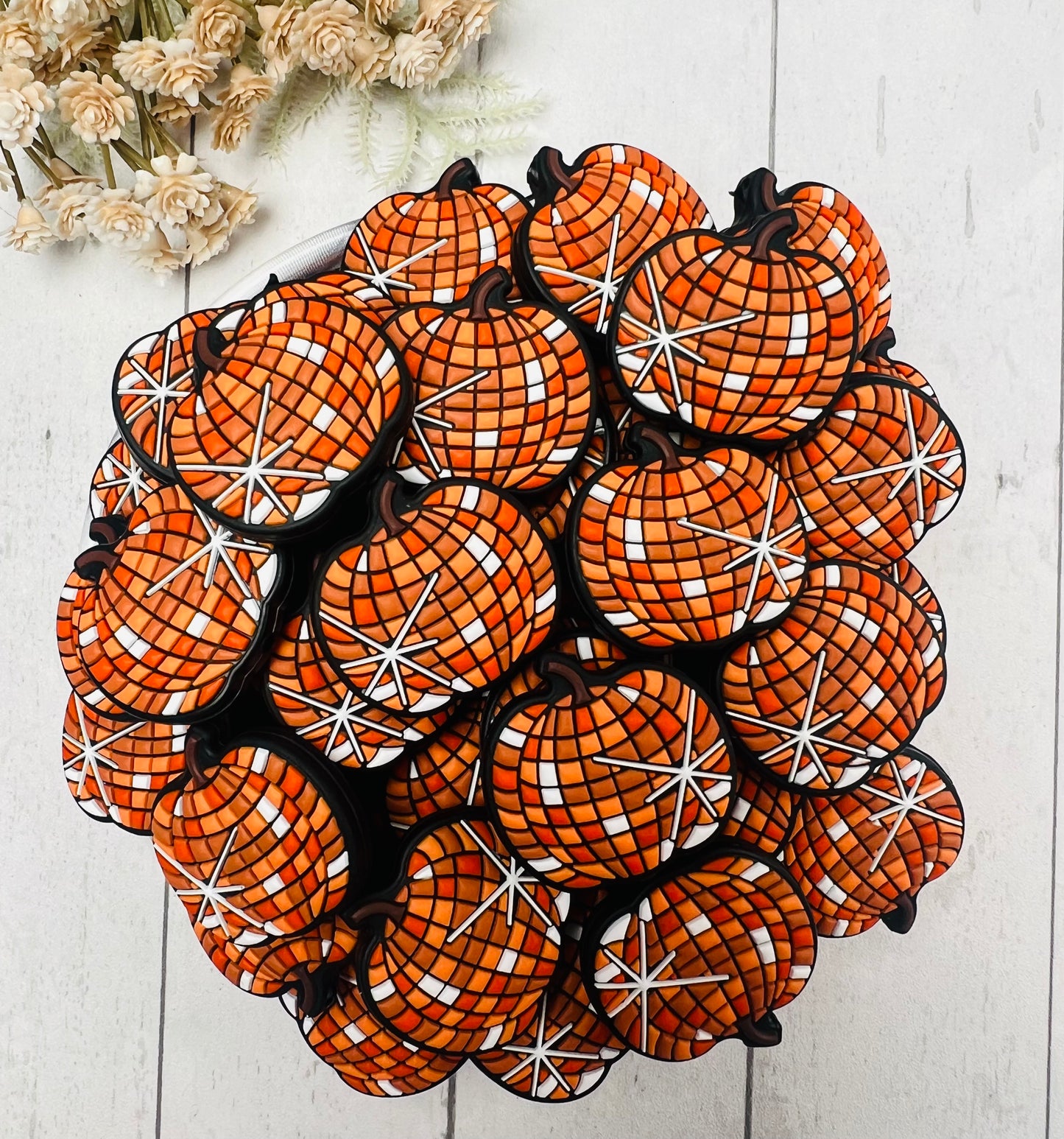 Exclusive Disco Pumpkin Silicone Focal Bead, Fall Silicone Bead