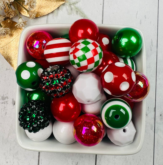 * Bead Mix - 20mm Christmas Bubblegum Acrylic Bead Mix