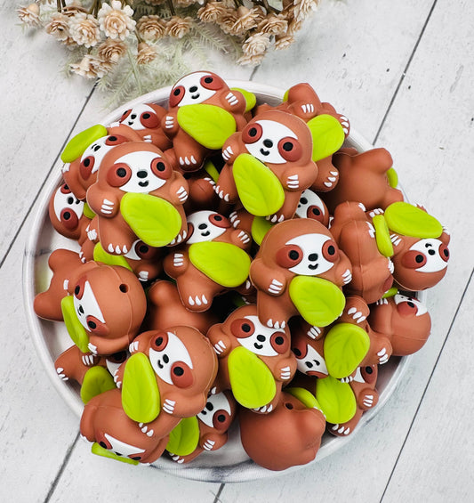 Exclusive 3D Sloth Silicone Focal Bead,**NOT FOR TEETHING** Animal Shape Silicone Bead