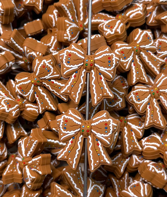 3D Gingerbread Bow Silicone Focal Bead, 3D Christmas Focal Bead